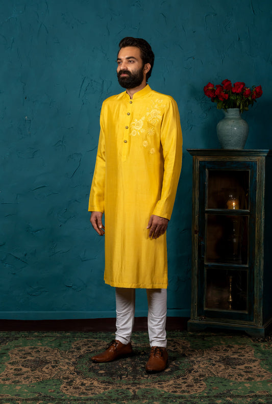 YELLOW EMBROIDERED KURTA SET