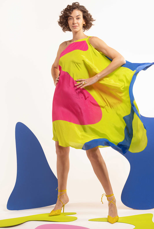 Lime-Hot Pink-Blue Women Drape Dress - HAVIN’ A MOMENT