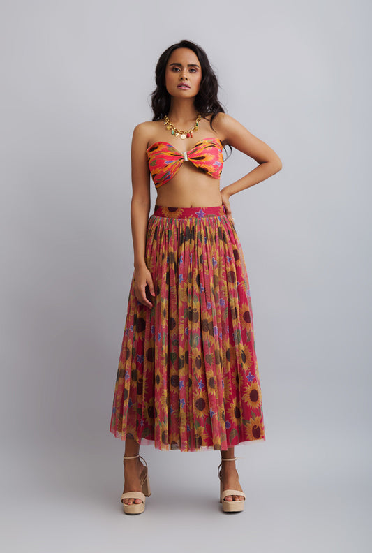 Printed Tulle Skirt With Tie Up Busteir - DRUNCH