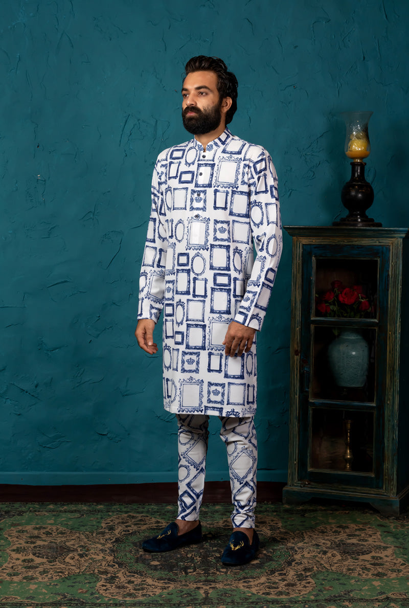 white printed kurta set