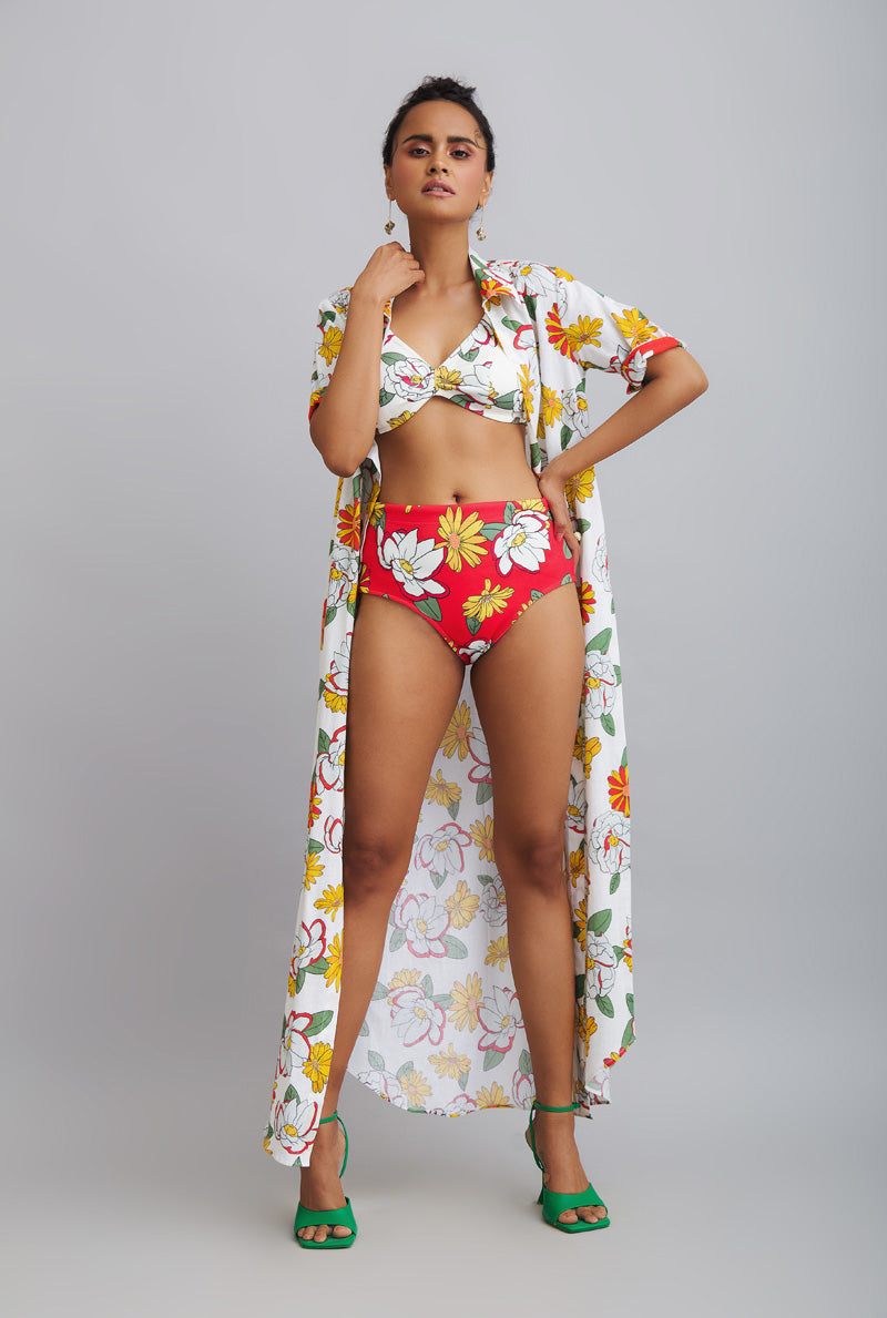 Printed long shirt with bikini