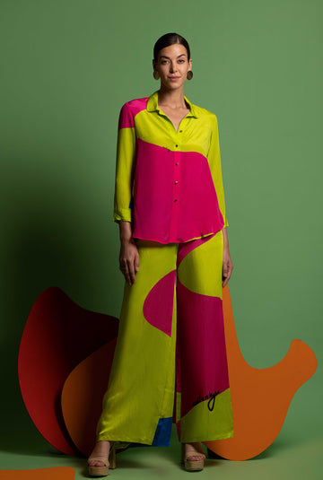 Pink & Lime Green Women Shirt Pant by Nautanky- Acid Hues