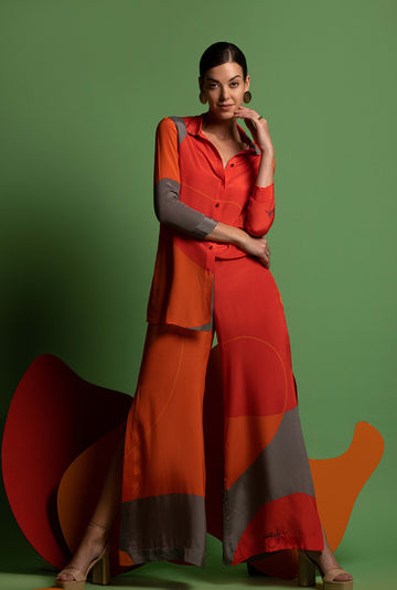 Orange-Grey-Red Women Shirt and Pants -ONE FOR ALL
