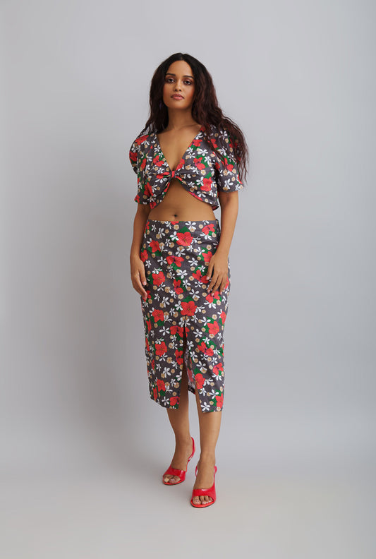 Twisted Top With Slitted Skirt - FULL BLOOM