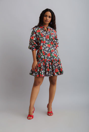 Printed Ruffle Shirt Dress Women