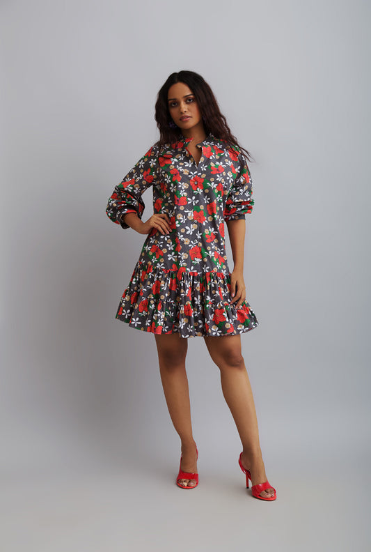 Printed Ruffle Shirt Dress - VITAMIN SEA