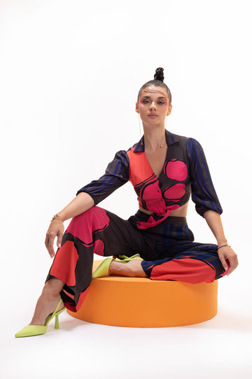 Here for It All - Tie Up Top with Straight Pants