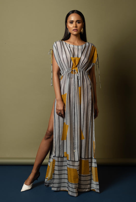 RUSHED DETAIL KAFTAN DRESS - SAVAGE