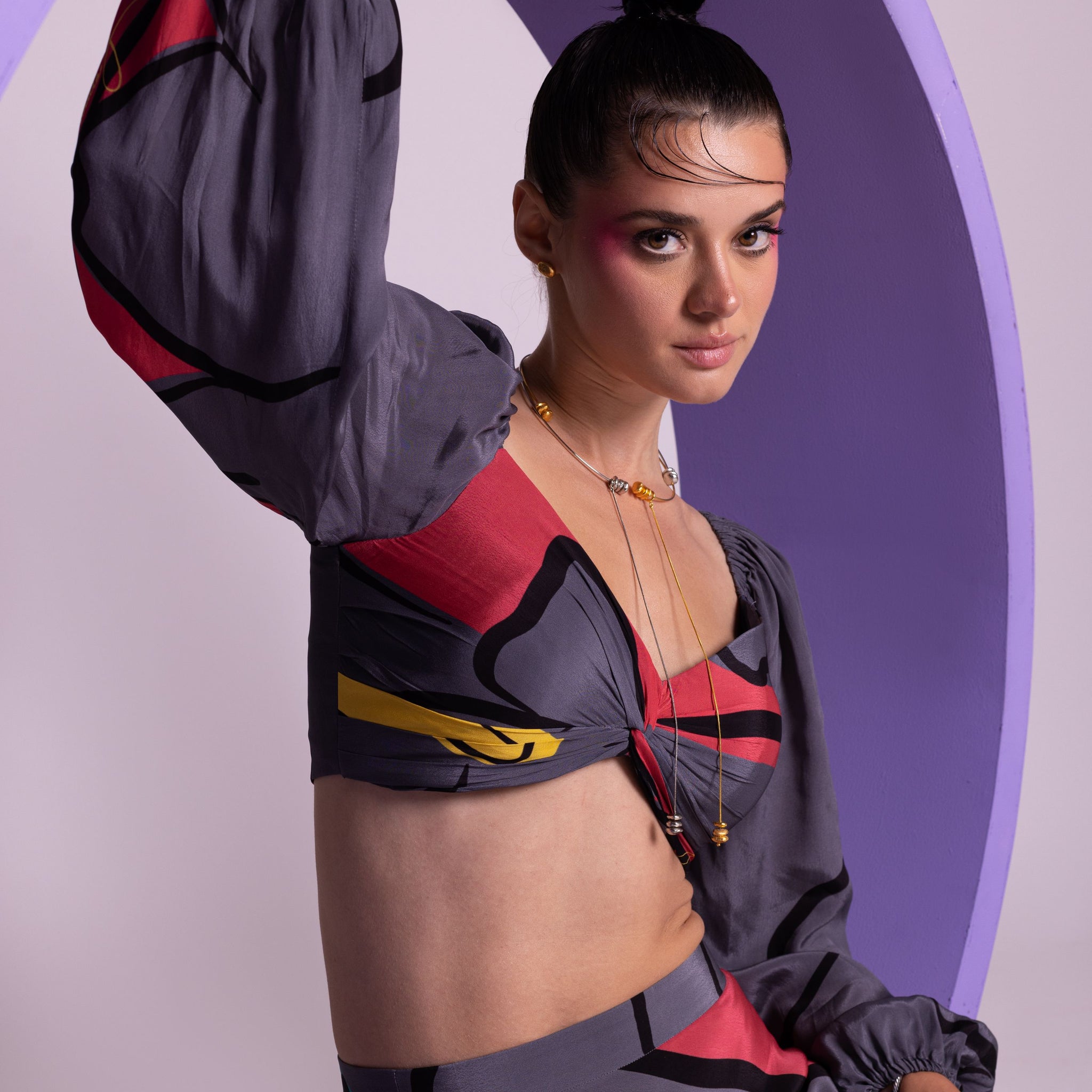 Mess Express - Flared Skirt with Puff Sleeved Crop Top by Nautanky