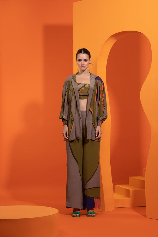 BE A CATCH -Blazer Detailed Open Shirt With Bustier And Pants