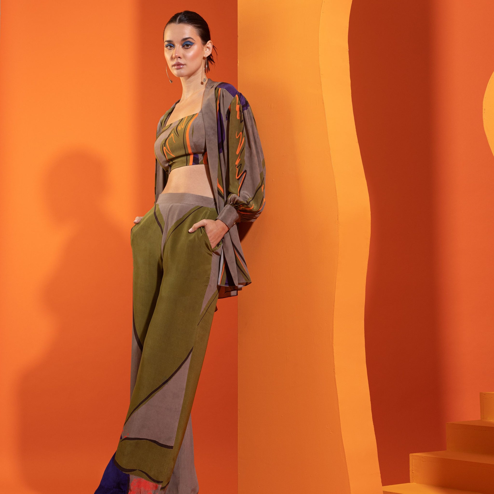 Be a Catch - Blazer Detailed Open Shirt with Bustier and Pants by Nautanky