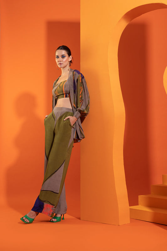 BE A CATCH -Blazer Detailed Open Shirt With Bustier And Pants
