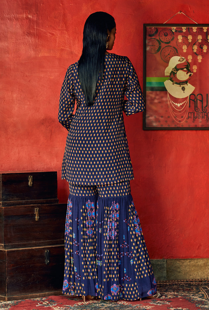 Midnight Blue Kurta with Sharara