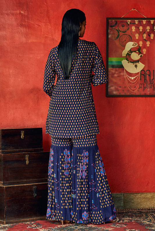 Midnight Blue Kurta with Sharara