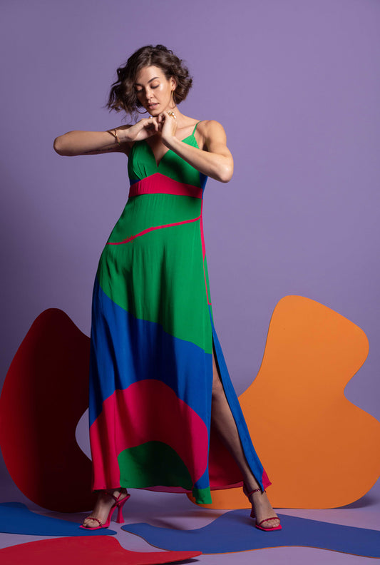 Green-hot Pink-Blue- maxi dress - MAXI REDUX