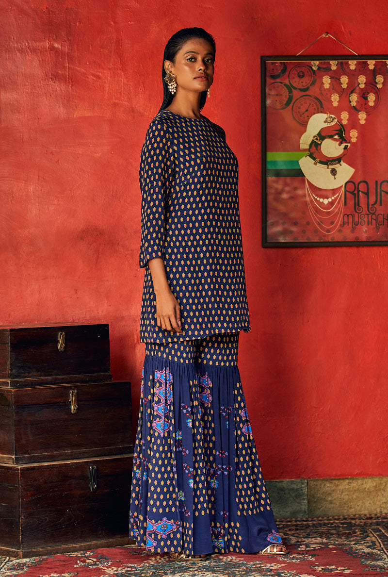 Midnight Blue Kurta & Sharara - Contemporary Fashion
