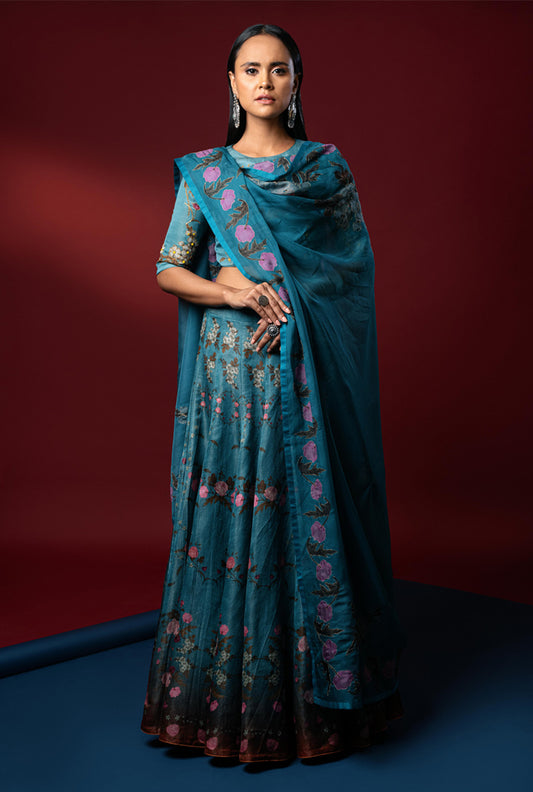 Ziba Teal Lehenga