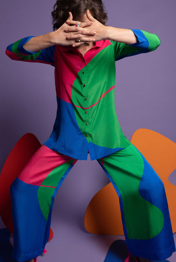 Green-hot Pink-Blue Women Shirt and Pants - DOUBLE DUTY