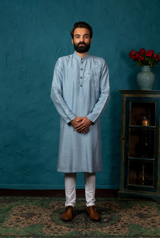 BLUE EMBROIDERED KURTA SET