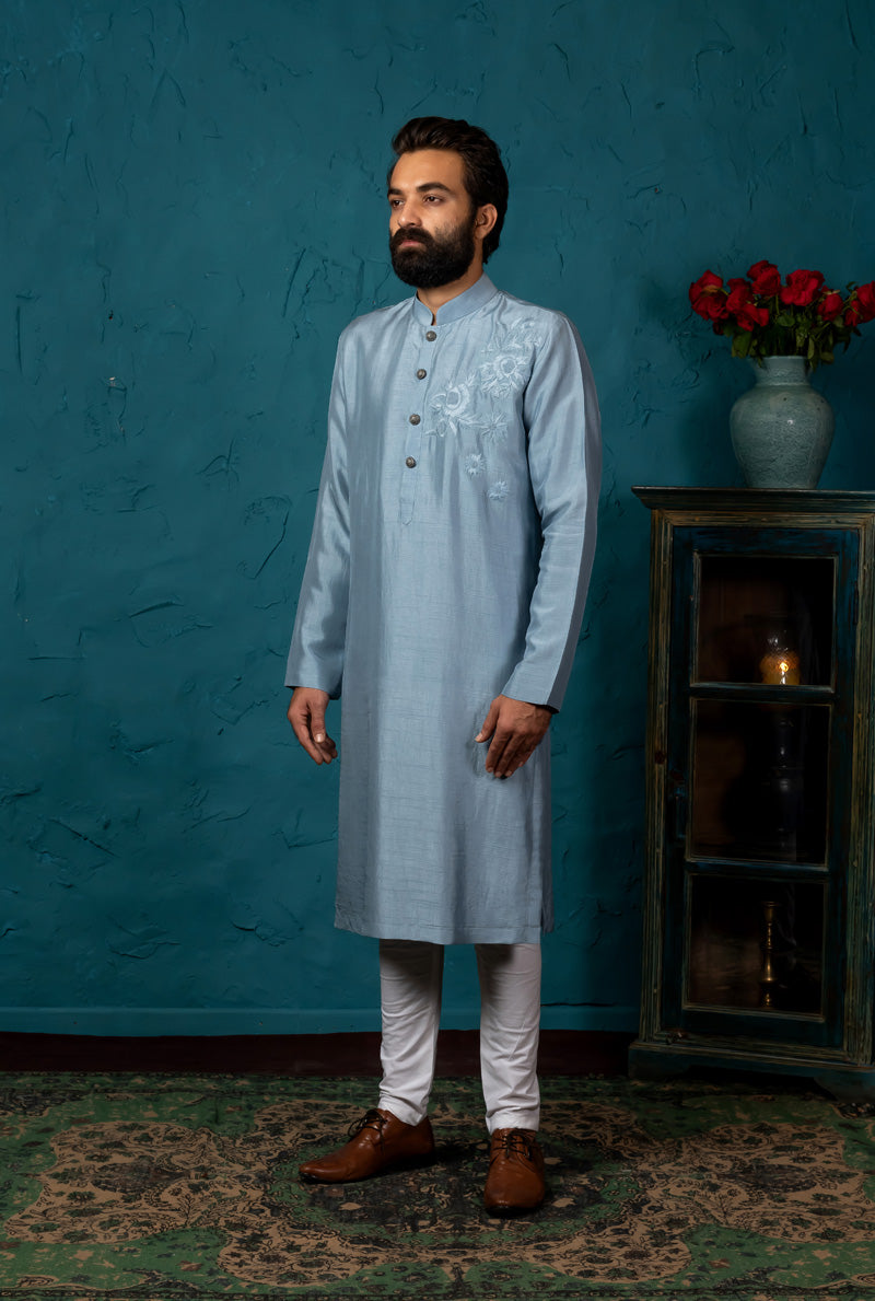 blue embroidered kurta