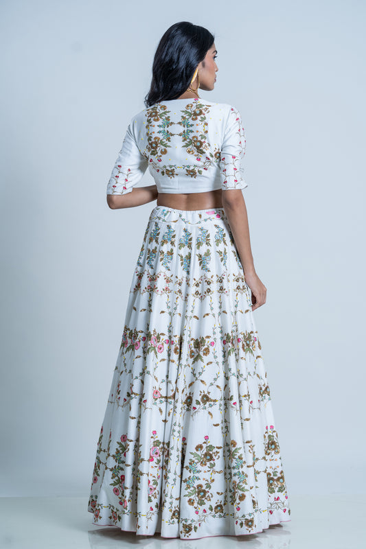 HAND EMBRIDERED JAAL PRINT LEHNGA WITH BLOUSE N DUPATTA