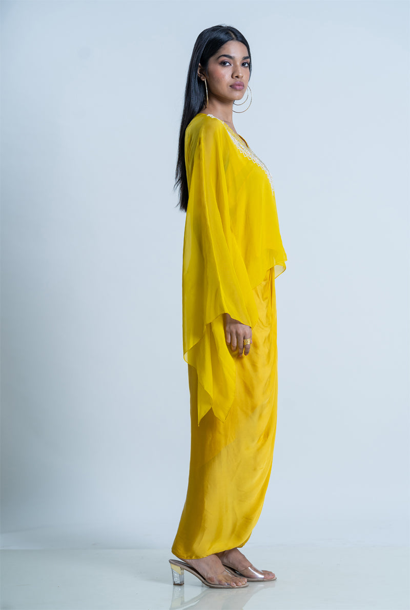 Yellow skirt with kaftan top